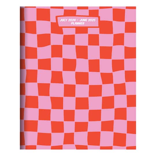 TF Publishing 2024-2025 Medium Checkered Pink &#x26; Red Monthly Planner